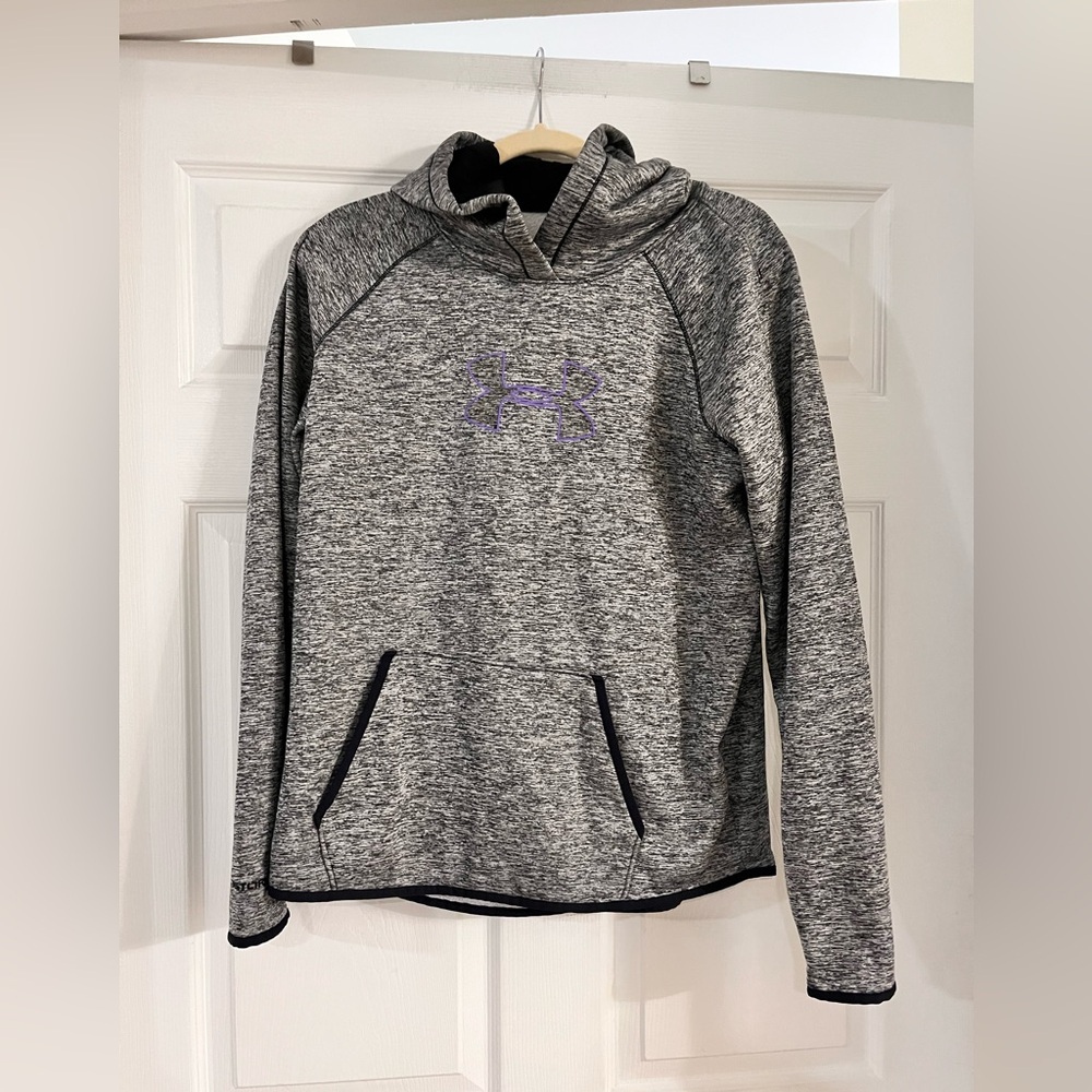 Under Armour hooded pullover gray sweatshirt purple logo women’s‎ large storm 1